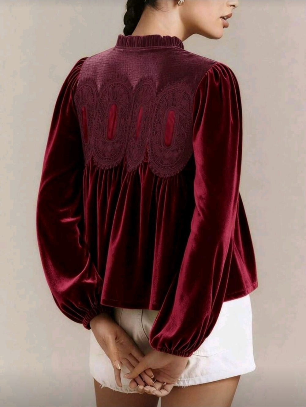 Burgundy Velvet Lace Blouse NWT